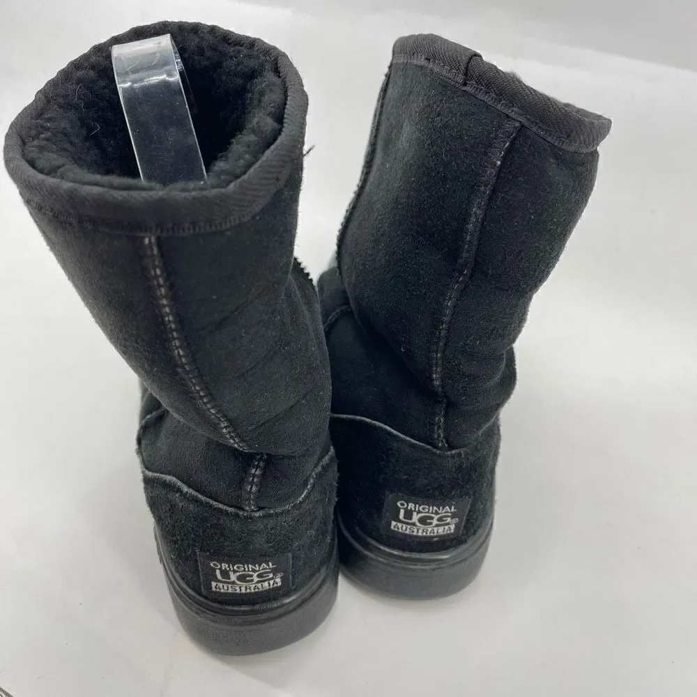 UGG Australia Womens Boots Suede Sheepskin Lined Mid Calf Leather Black M8-L9